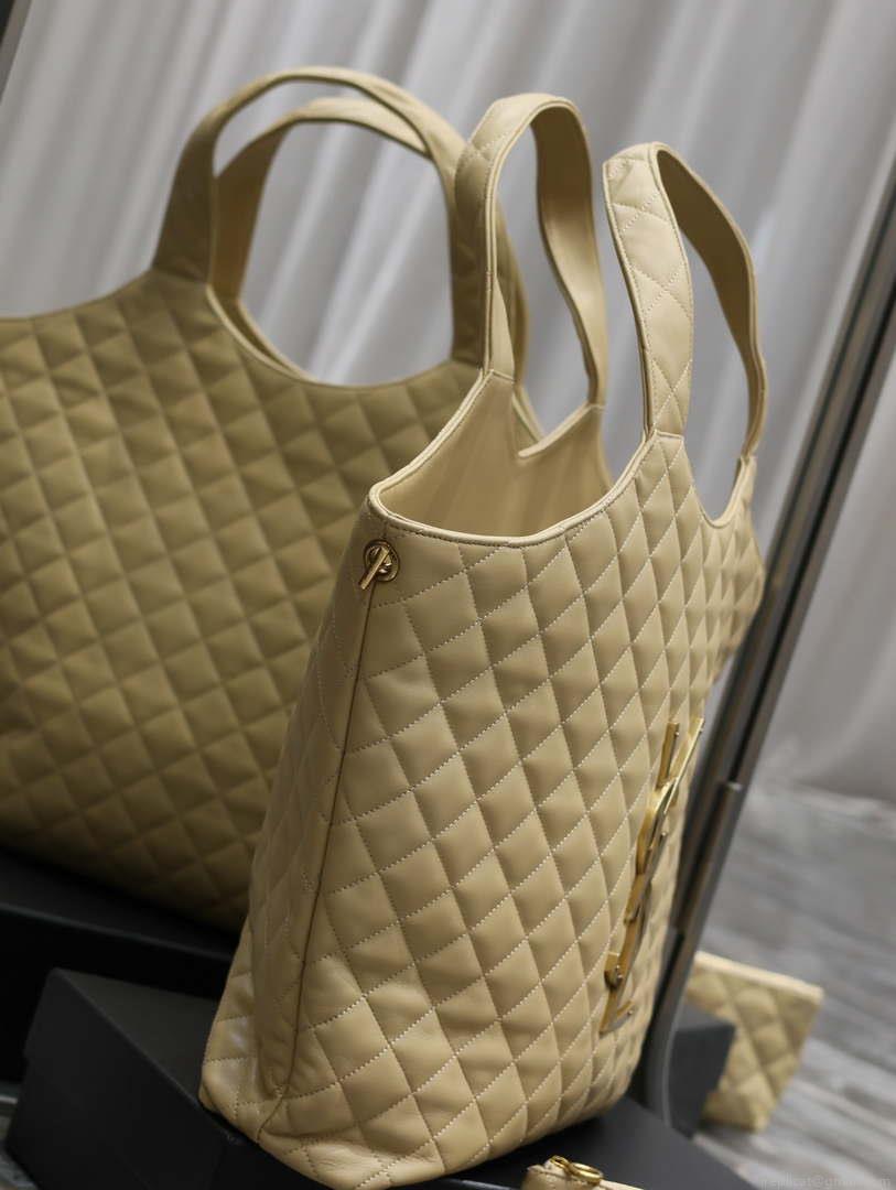 Saint Laurent YSL 698651 Icare Maxi Shopping Bag In Quilted Lambskin Apricot
