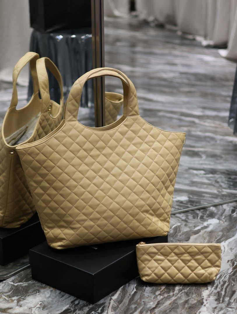 Saint Laurent YSL 698651 Icare Maxi Shopping Bag In Quilted Lambskin Apricot