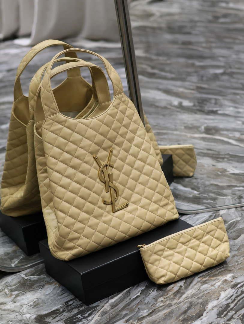 Saint Laurent YSL 698651 Icare Maxi Shopping Bag In Quilted Lambskin Apricot