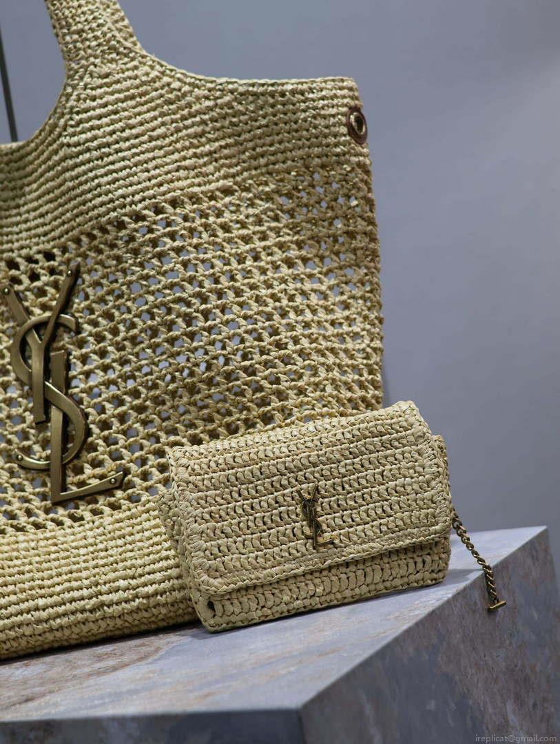 Saint Laurent YSL 772191 Icare In Raffia Maxi Shopping Bag Apricot