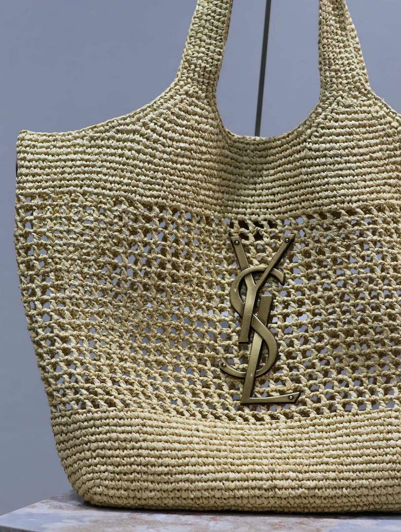 Saint Laurent YSL 772191 Icare In Raffia Maxi Shopping Bag Apricot