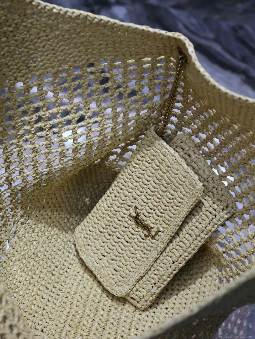 Saint Laurent YSL 772191 Icare In Raffia Maxi Shopping Bag Apricot