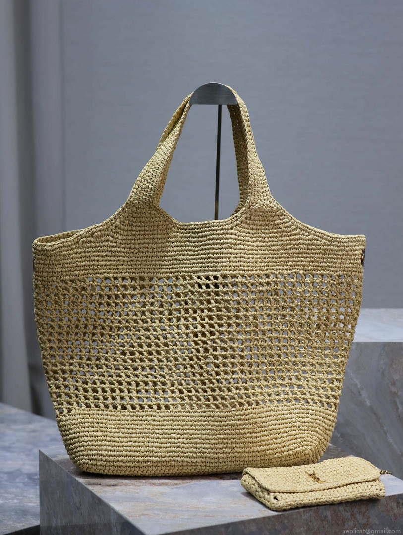 Saint Laurent YSL 772191 Icare In Raffia Maxi Shopping Bag Apricot