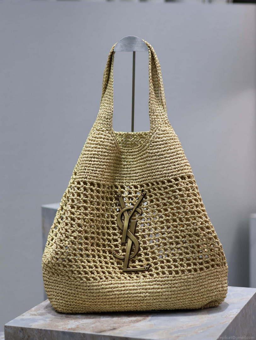 Saint Laurent YSL 772191 Icare In Raffia Maxi Shopping Bag Apricot
