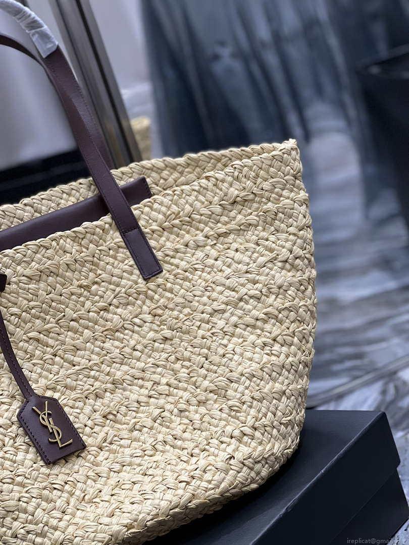 Saint Laurent YSL 693242 Tote Panier Maxi Bag In Raffia Apricot