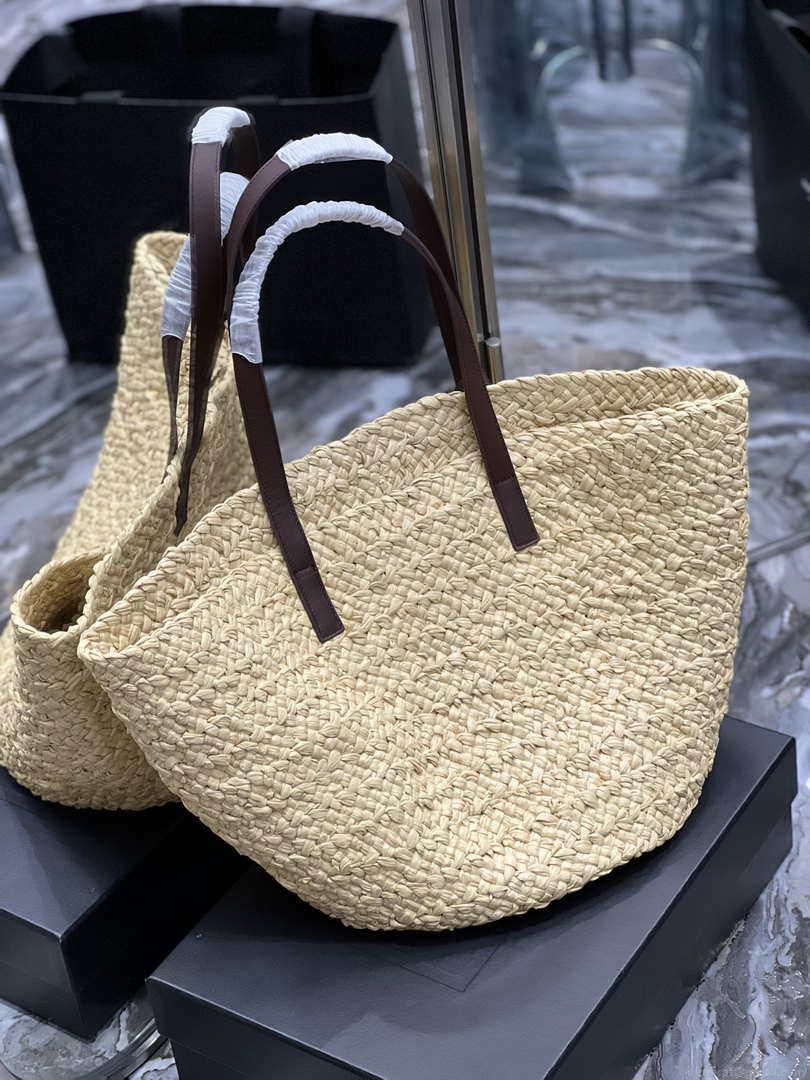 Saint Laurent YSL 693242 Tote Panier Maxi Bag In Raffia Apricot