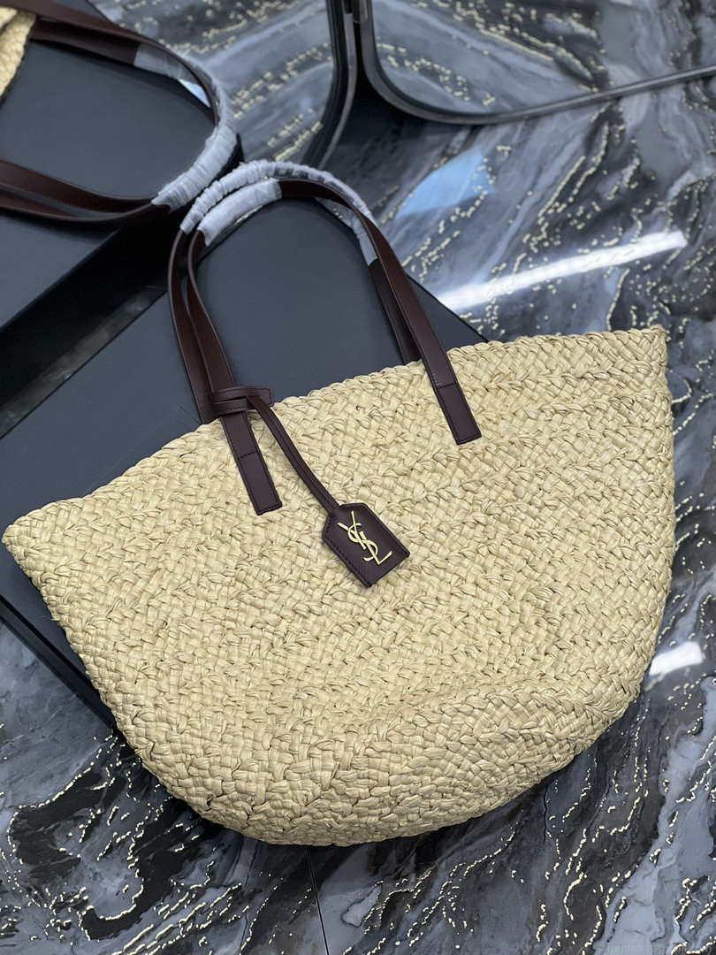 Saint Laurent YSL 693242 Tote Panier Maxi Bag In Raffia Apricot