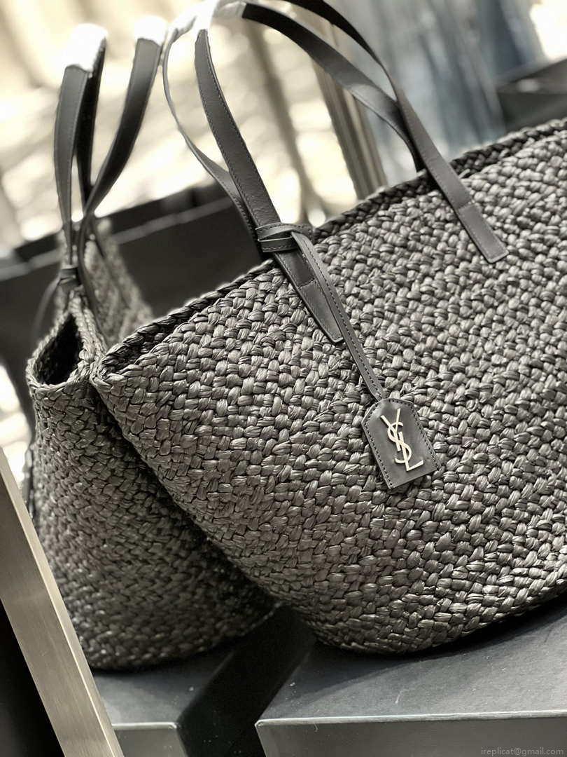 Saint Laurent YSL 693242 Tote Panier Maxi Bag In Raffia Black