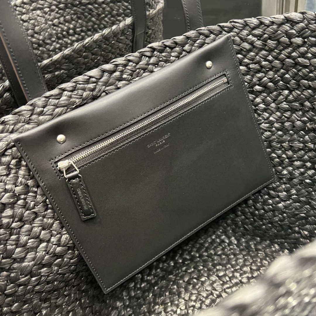Saint Laurent YSL 693242 Tote Panier Maxi Bag In Raffia Black