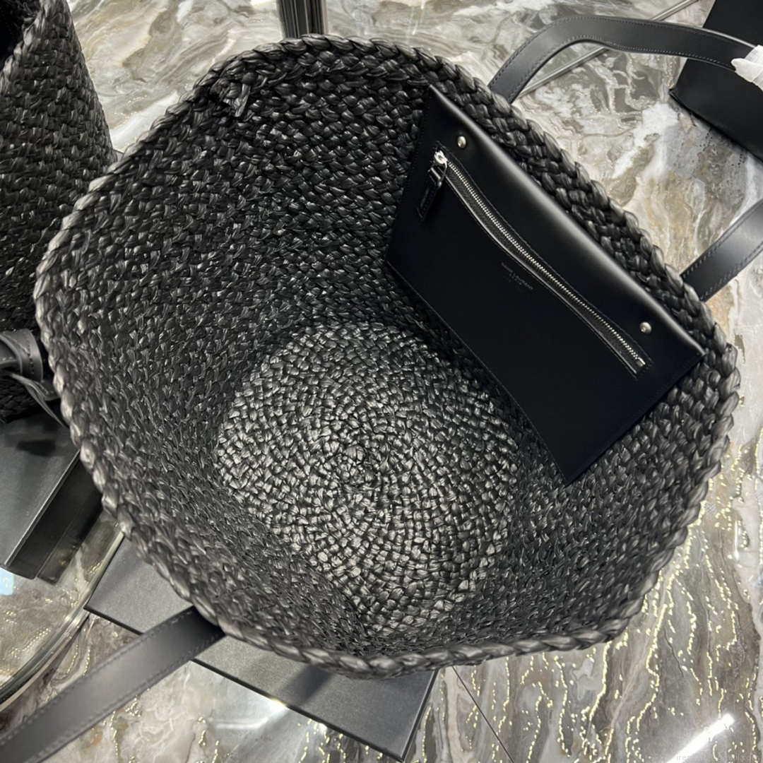 Saint Laurent YSL 693242 Tote Panier Maxi Bag In Raffia Black