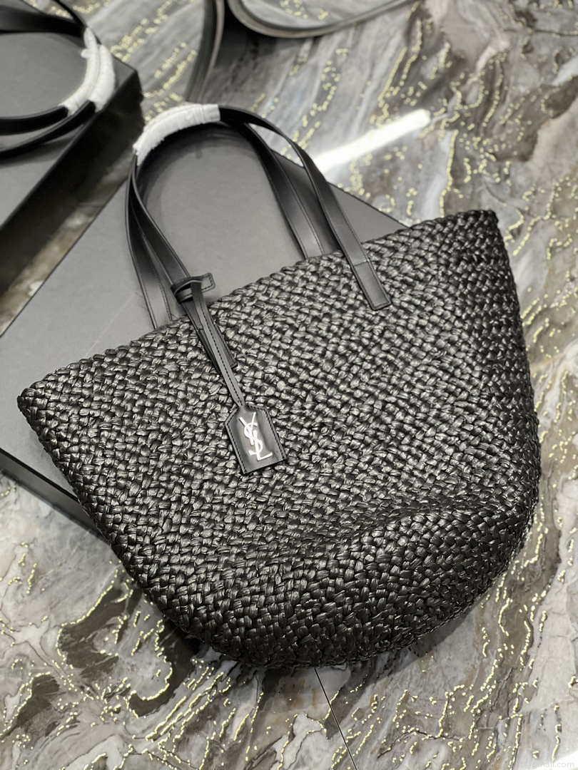 Saint Laurent YSL 693242 Tote Panier Maxi Bag In Raffia Black