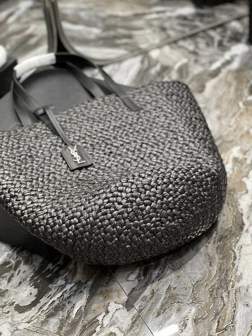 Saint Laurent YSL 693242 Tote Panier Maxi Bag In Raffia Black