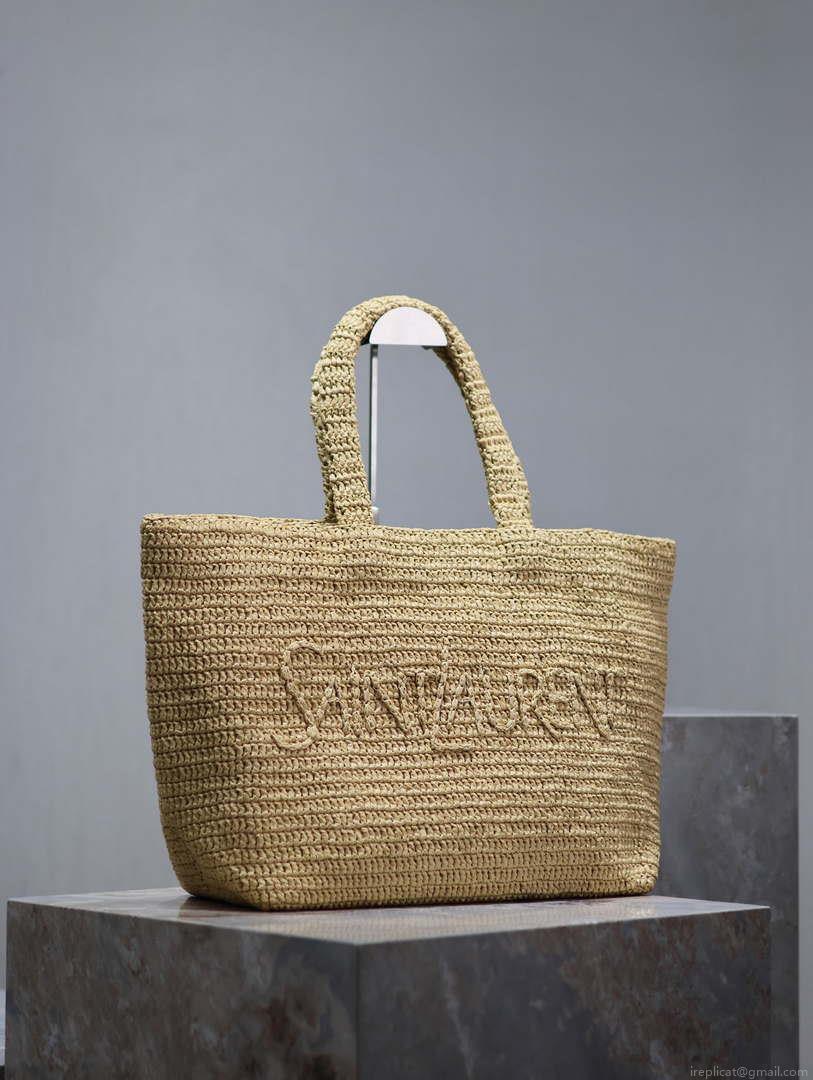 YSL 776763 Saint Laurent Tote in Apricot Raffia