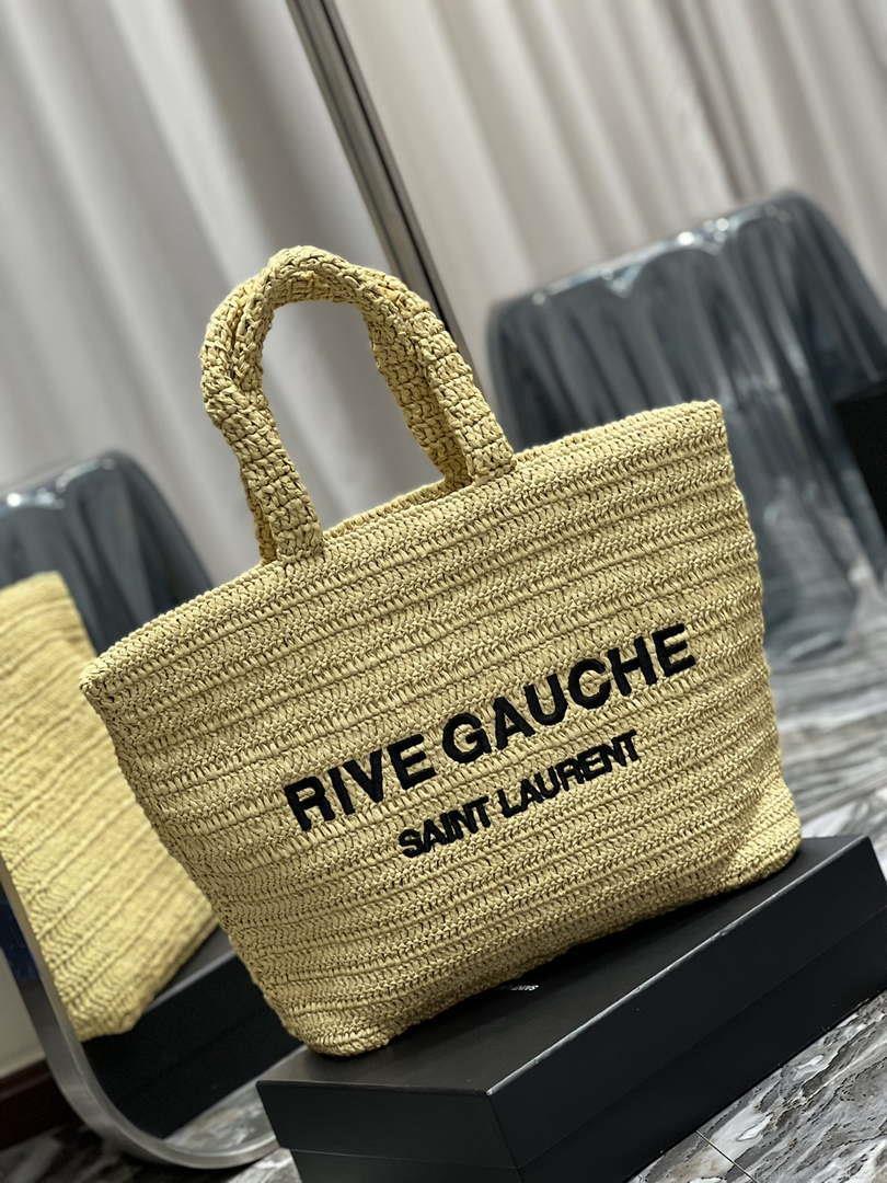 YSL 688864 Saint Laurent Rive Gauche Tote in Apricot Raffia