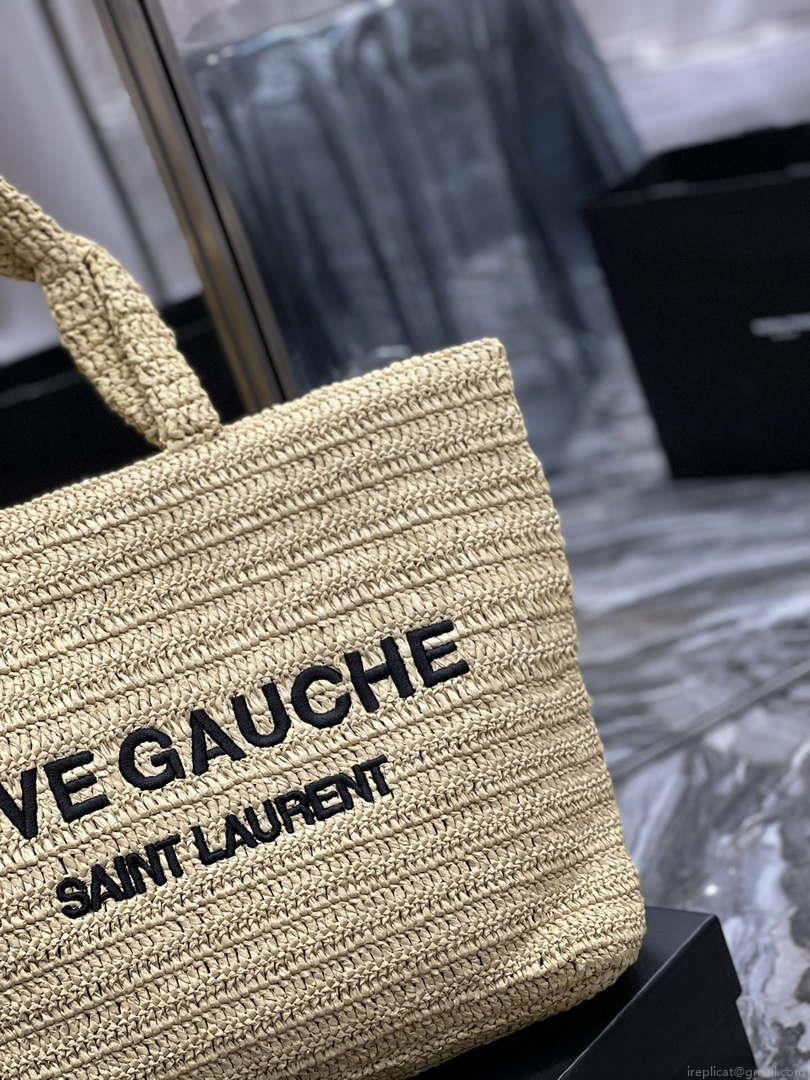 YSL 688864 Saint Laurent Rive Gauche Tote in Apricot Raffia