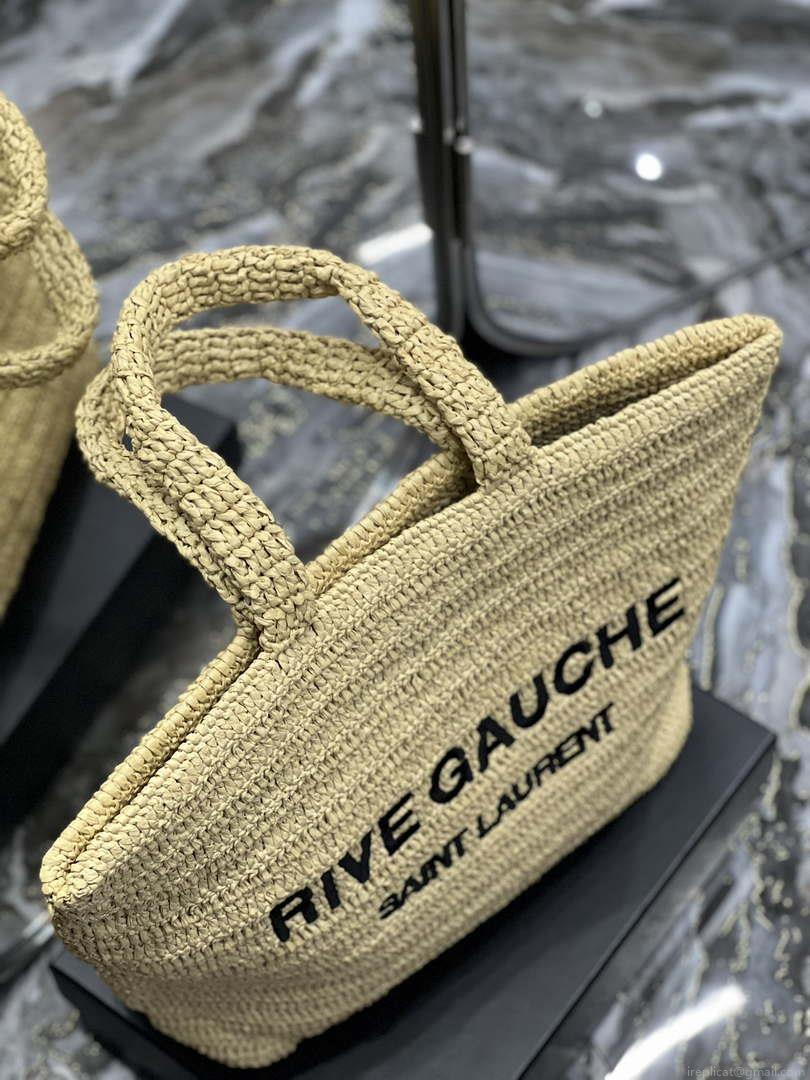 YSL 688864 Saint Laurent Rive Gauche Tote in Apricot Raffia