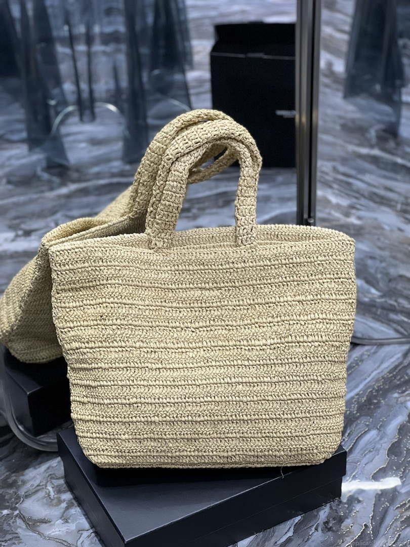 YSL 688864 Saint Laurent Rive Gauche Tote in Apricot Raffia