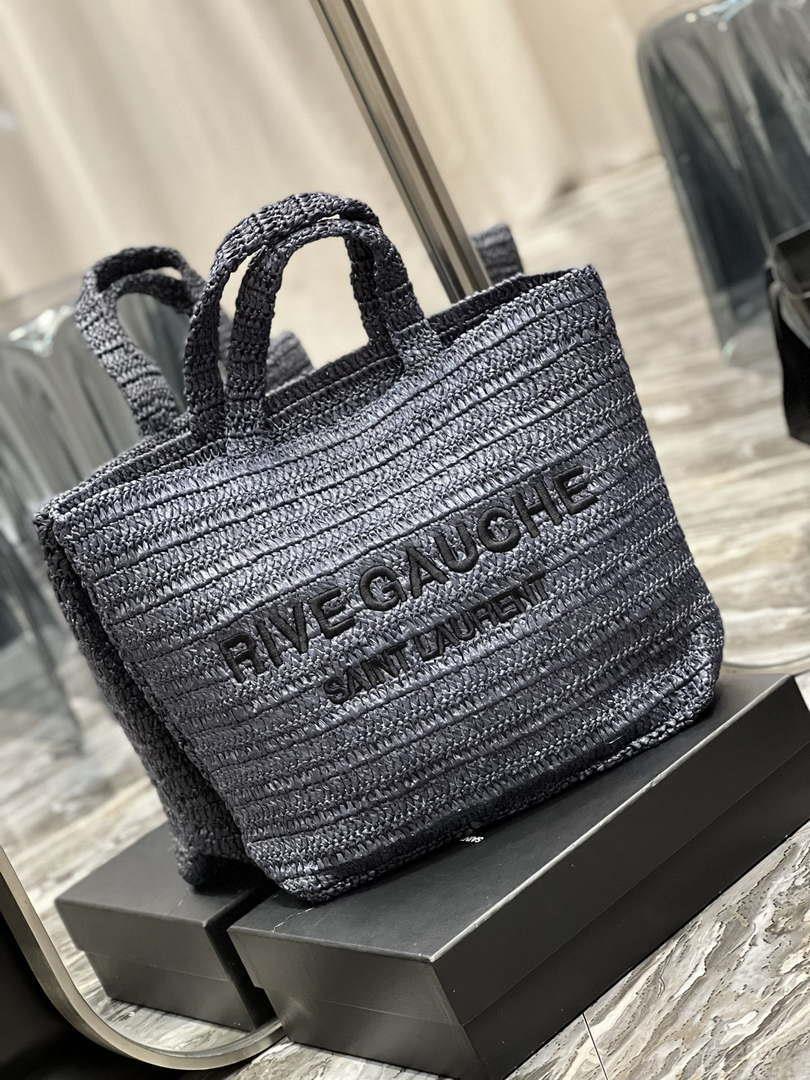 YSL 688864 Saint Laurent Rive Gauche Tote in Black Raffia