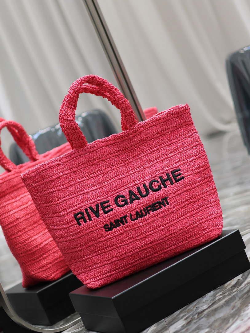 YSL 688864 Saint Laurent Rive Gauche Tote in Red Raffia