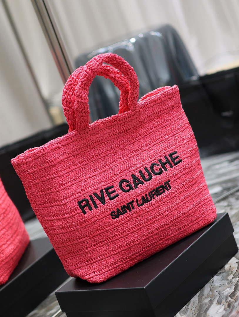 YSL 688864 Saint Laurent Rive Gauche Tote in Red Raffia