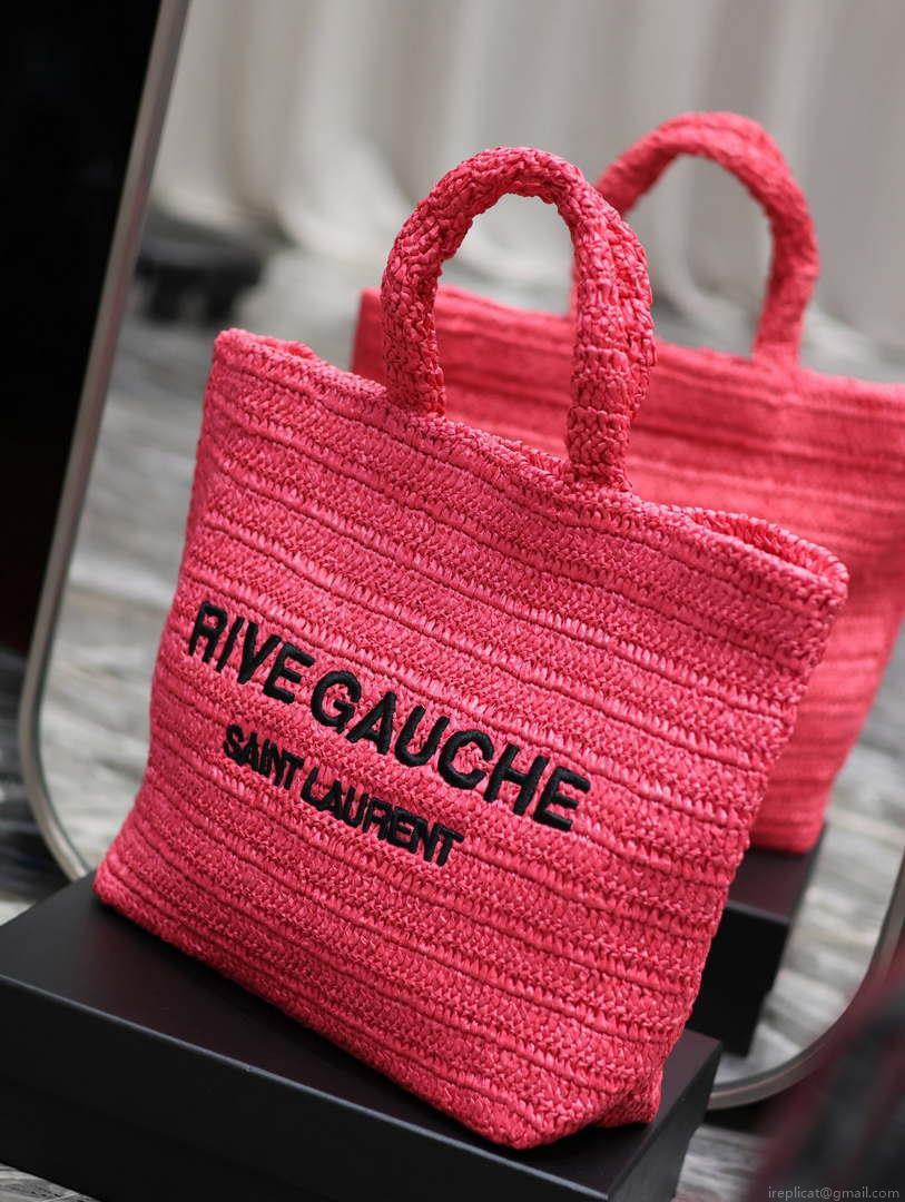 YSL 688864 Saint Laurent Rive Gauche Tote in Red Raffia