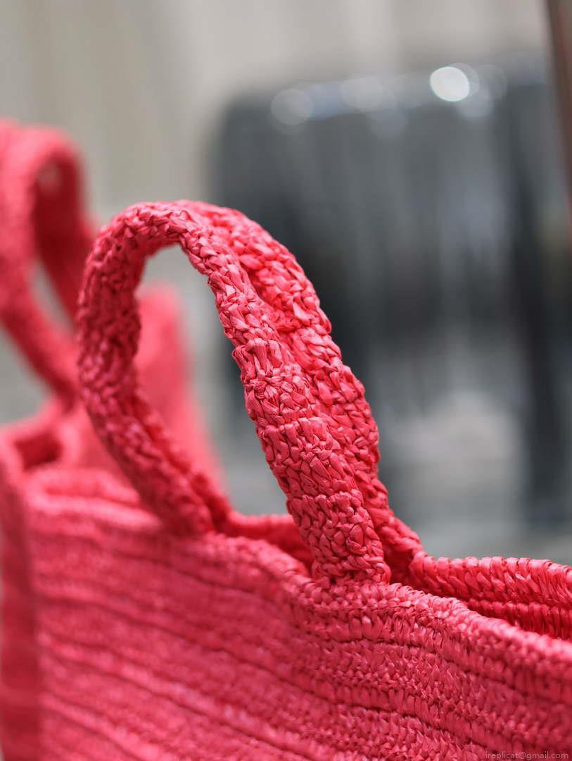 YSL 688864 Saint Laurent Rive Gauche Tote in Red Raffia