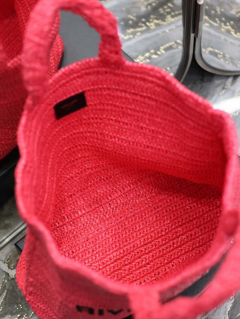 YSL 688864 Saint Laurent Rive Gauche Tote in Red Raffia