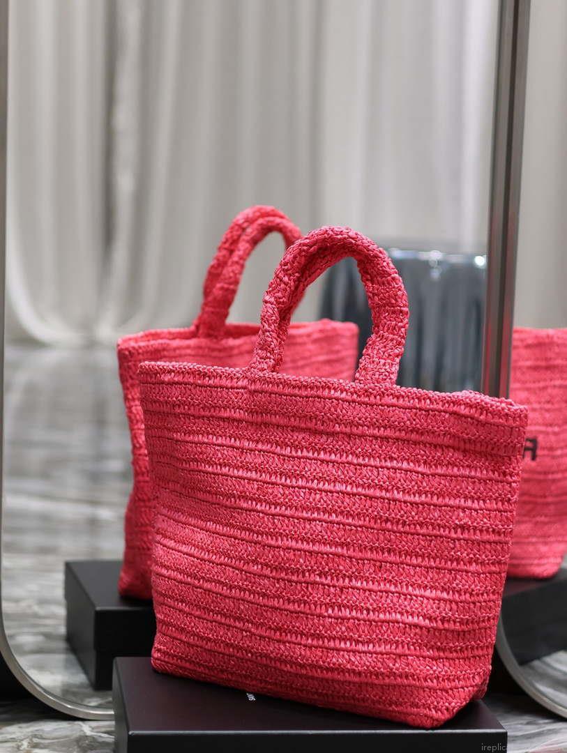 YSL 688864 Saint Laurent Rive Gauche Tote in Red Raffia