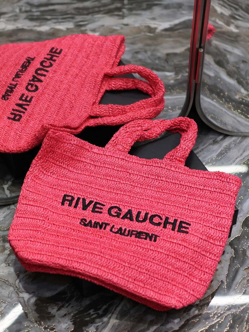 YSL 688864 Saint Laurent Rive Gauche Tote in Red Raffia