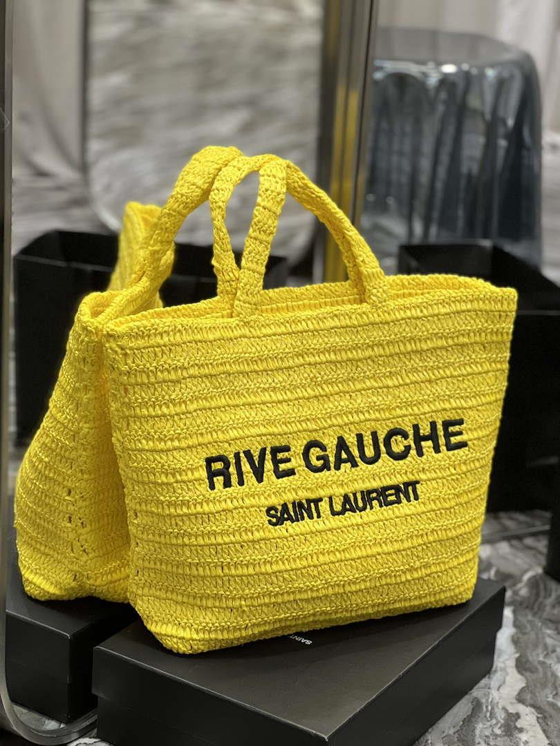 YSL 688864 Saint Laurent Rive Gauche Tote in Yellow Raffia
