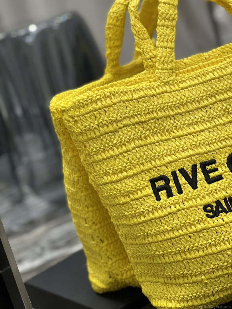 YSL 688864 Saint Laurent Rive Gauche Tote in Yellow Raffia