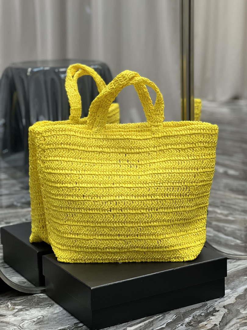 YSL 688864 Saint Laurent Rive Gauche Tote in Yellow Raffia