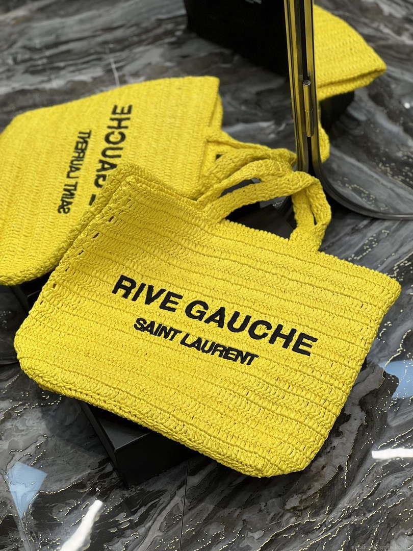 YSL 688864 Saint Laurent Rive Gauche Tote in Yellow Raffia