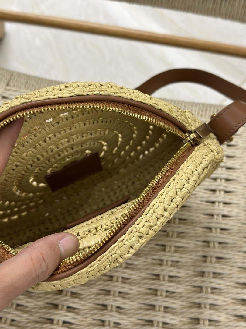 YSL 744292 Saint Laurent Round Bag In Raffia And Vegetable-Tanned Leather