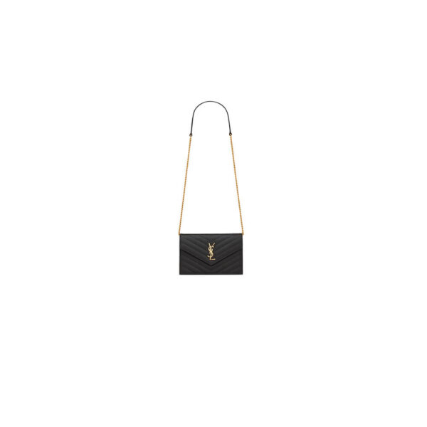 YSL cassandre envelope chain wallet in grain de poudre leather(High-end Grade)