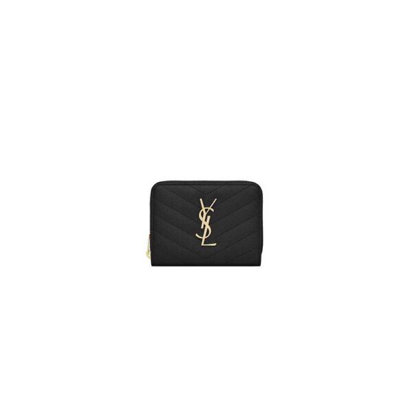 YSL CASSANDRE MATELASSÉ compact zip around wallet in grain de poudre leather