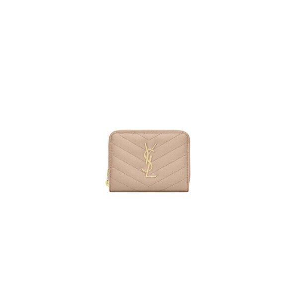YSL CASSANDRE MATELASSÉ compact zip around wallet in grain de poudre leather