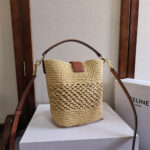 CELINE SMALL LOUISE BUCKET IN RAFFIA AND CALFSKIN(HIGH-END GRADE) - Image 4