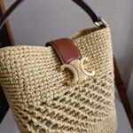 CELINE SMALL LOUISE BUCKET IN RAFFIA AND CALFSKIN(HIGH-END GRADE) - Image 6
