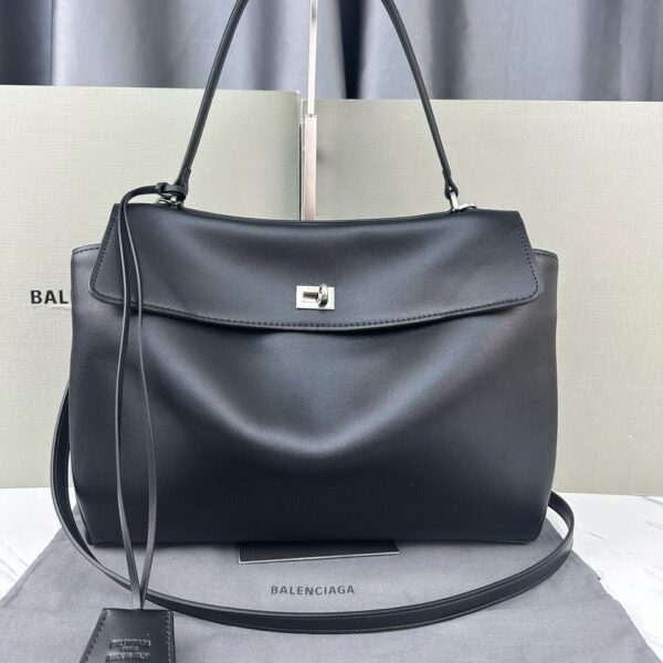 Balenciaga Rodeo Medium Handbag in black smooth calfskin 9027 aged-silver hardware