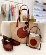 CHLOE Woven Raffia Slit Mini Tote Bag 11265 brown