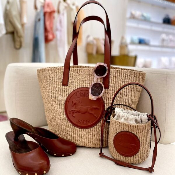 CHLOE Woven Raffia Slit Mini Tote Bag 11265 brown