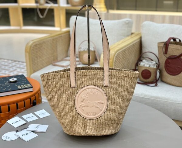 CHLOE Woven Raffia Slit Mini Tote Bag 11265 pink