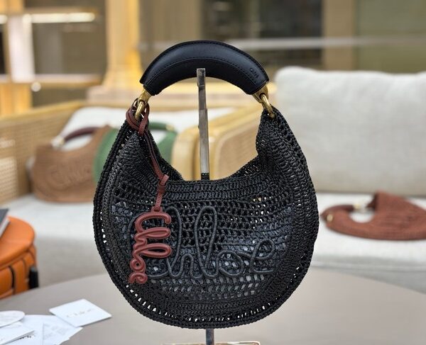 Chloe SUMMER straw and leather tote bag 1668 black