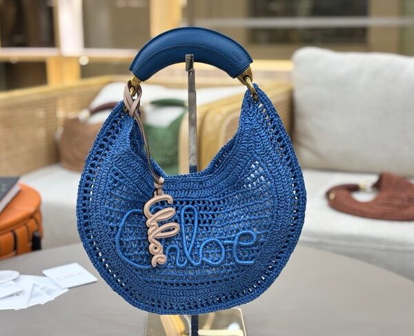 Chloe SUMMER straw and leather tote bag 1668 blue