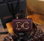 Dolce & Gabbana Girl leather Shoulder Bag G6504 Burgundy - Image 3