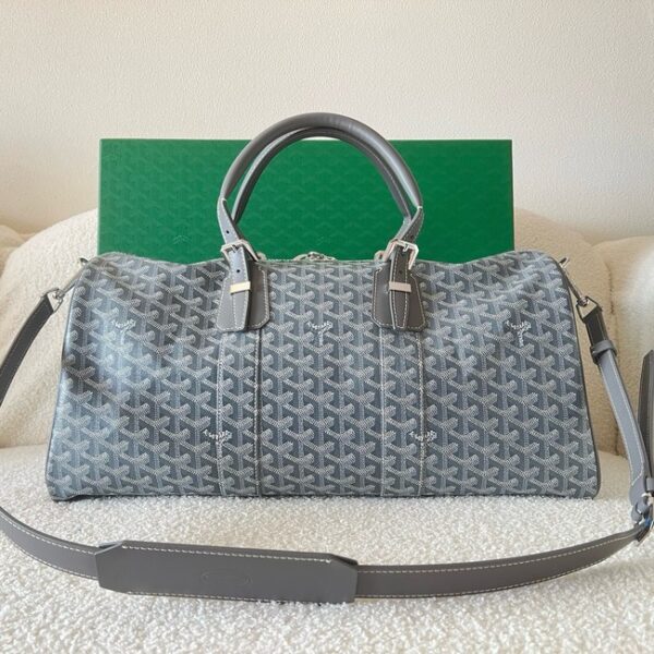 Goyard Calfskin Leather Travel Bag 55699 gray