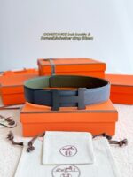 Hermes Epsom calfskin double-sided leather belt 65987 - Image 3