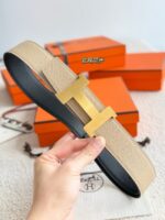 Hermes Epsom calfskin double-sided leather belt 65991 - Image 3