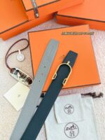 Hermes Epsom calfskin double-sided leather belt 66009 - Image 4